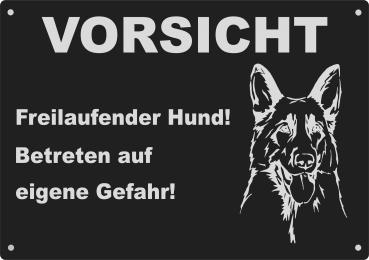 Aluminium Warnschild Deutscher Schäferhund VORSICHT Freilaufender Hund! Betreten auf eigene Gefahr!